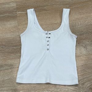 Abercrombie & Fitch White Soft Ribbed Cropped Snap Front Henley Tank